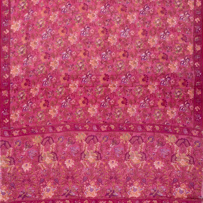 Pink Woven Digital Printed Chiffon Silk Saree With Floral Motifs