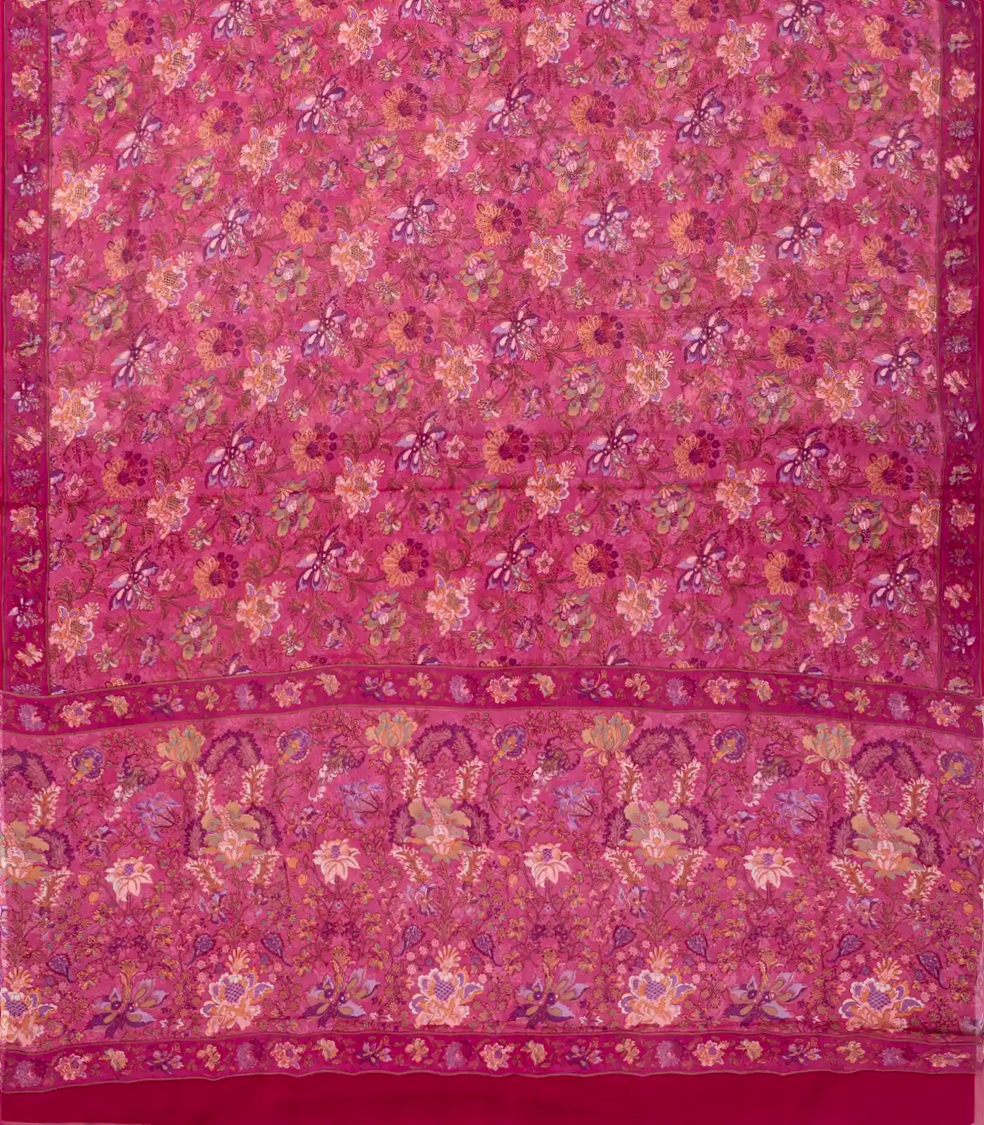 Pink Woven Digital Printed Chiffon Silk Saree With Floral Motifs