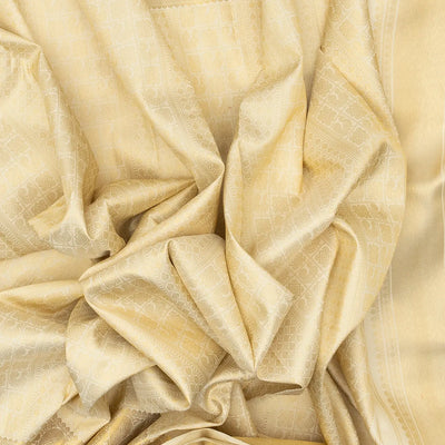 Cream Handloom Kanchipuram Silk Saree With Annam Motifs & Checks