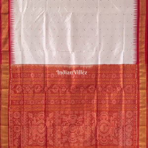 White Red Bomkai Sambalpuri Ikat Tissue Saree