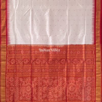 White Red Bomkai Sambalpuri Ikat Tissue Saree