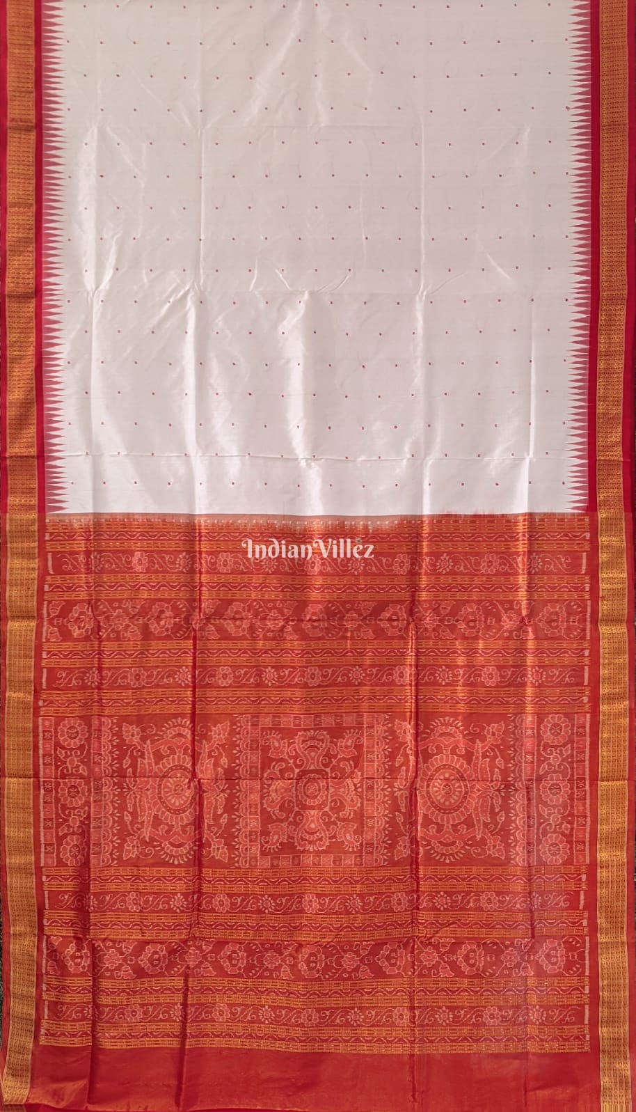 White Red Bomkai Sambalpuri Ikat Tissue Saree