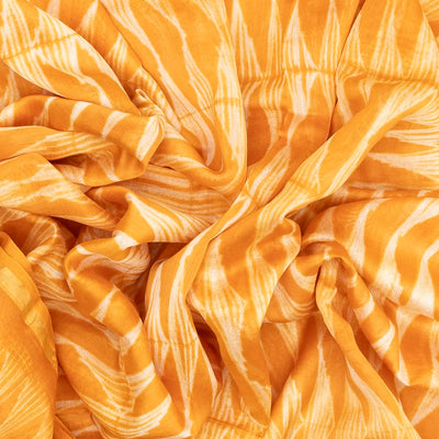 Orange Handloom Chanderi Cotton Saree With Triangular motifs in Shibori dyed technique