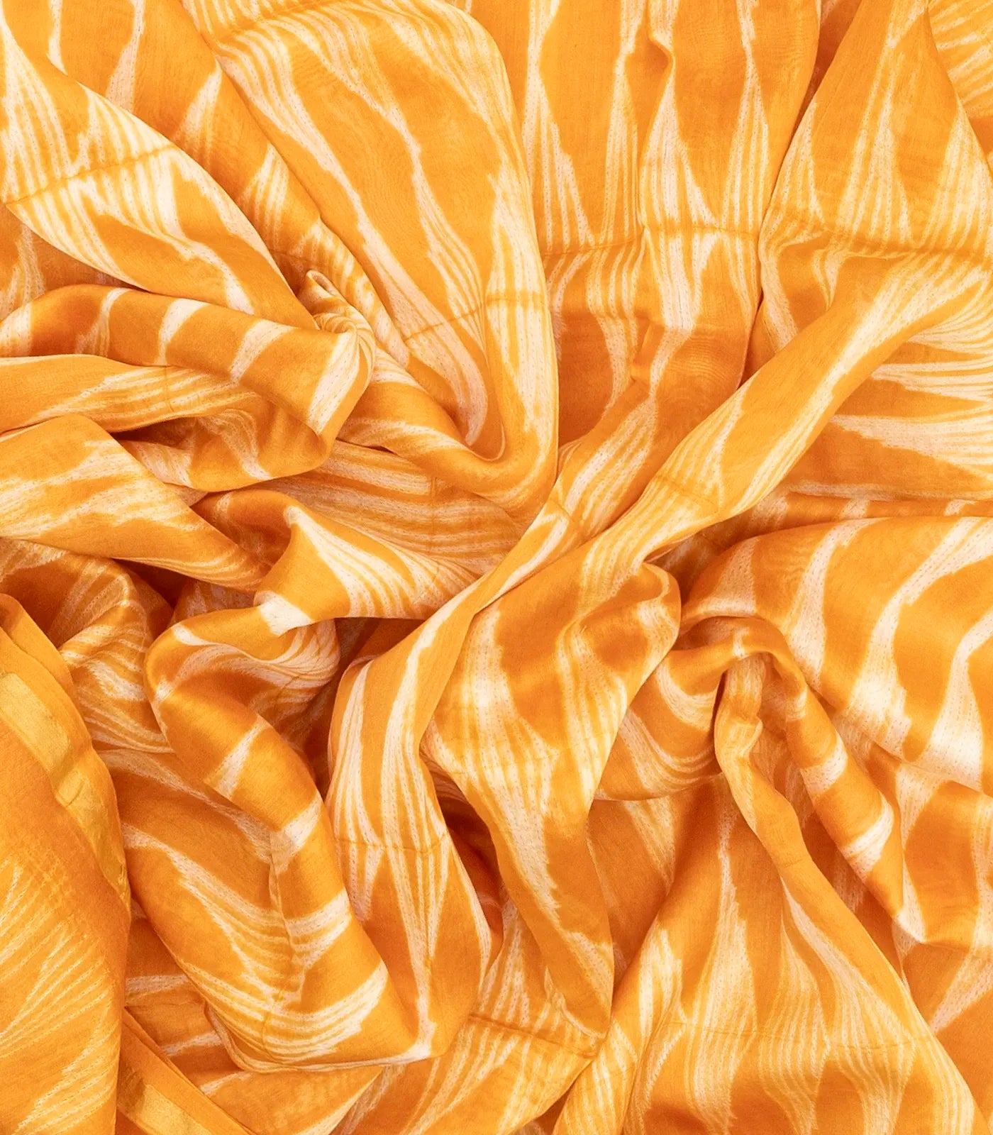 Orange Handloom Chanderi Cotton Saree With Triangular motifs in Shibori dyed technique