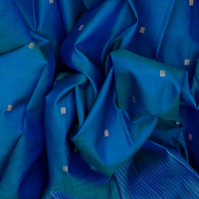 Blue Handloom Kanchipuram Silk Saree With Square Buttas