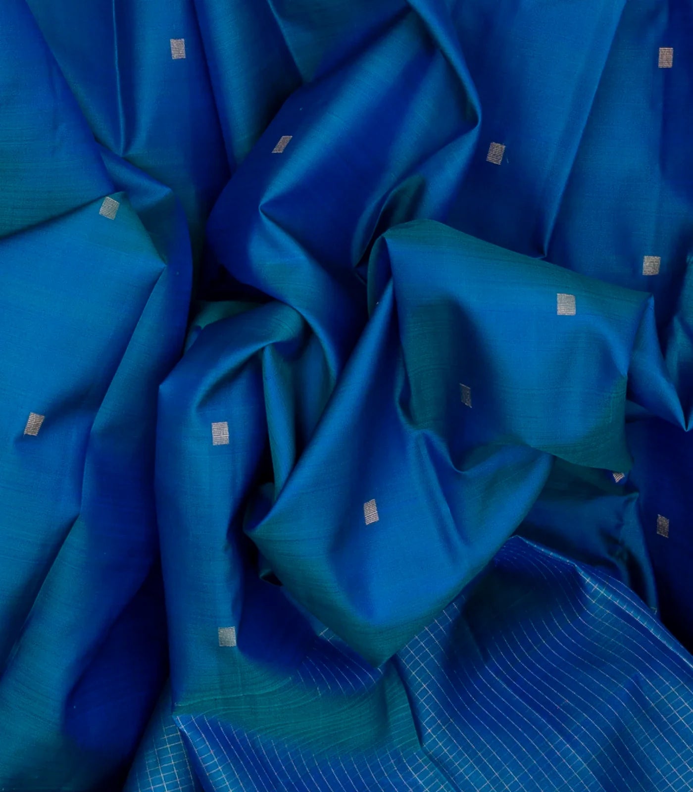 Blue Handloom Kanchipuram Silk Saree With Square Buttas
