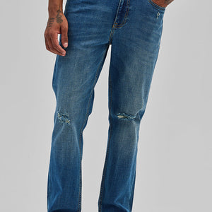 Blue Distressed Regular Fit Jeans