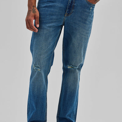 Blue Distressed Regular Fit Jeans
