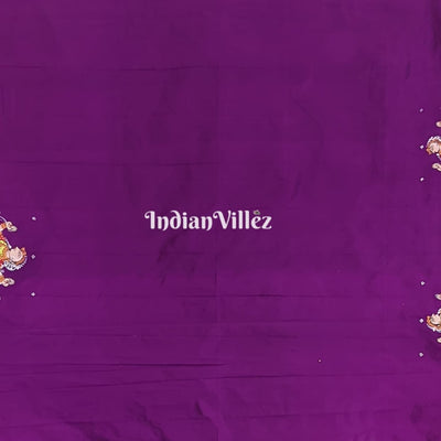 Purple Doli Barat Theme Hand-Painted Pattachitra Saree (Pre-order)