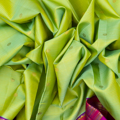 Cardamom Green Handloom Kanchipuram Korvai Silk Saree With Zari Stripes & Buttas