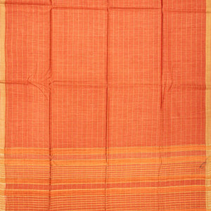 Orange Handwoven Tussar Silk Saree With Checks-Orange