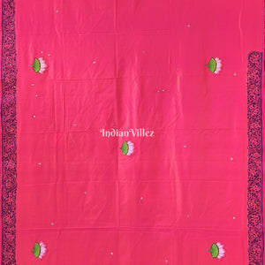 Pink Blue Doli Barat Theme Hand-Painted Pattachitra Saree