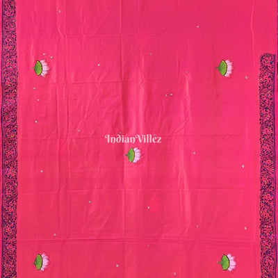 Pink Blue Doli Barat Theme Hand-Painted Pattachitra Saree