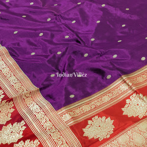 Purple & Red Designer Banarasi Katan Silk Saree