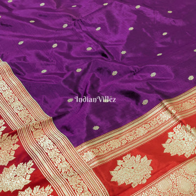 Purple & Red Designer Banarasi Katan Silk Saree