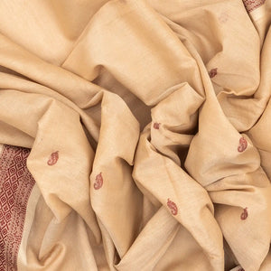Cream Handloom Bengal Cotton Saree With Mango Buttas