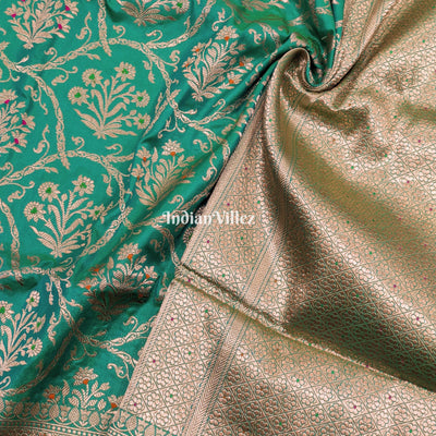 Aqua Green Designer Meenakari Banarasi Katan Silk Saree