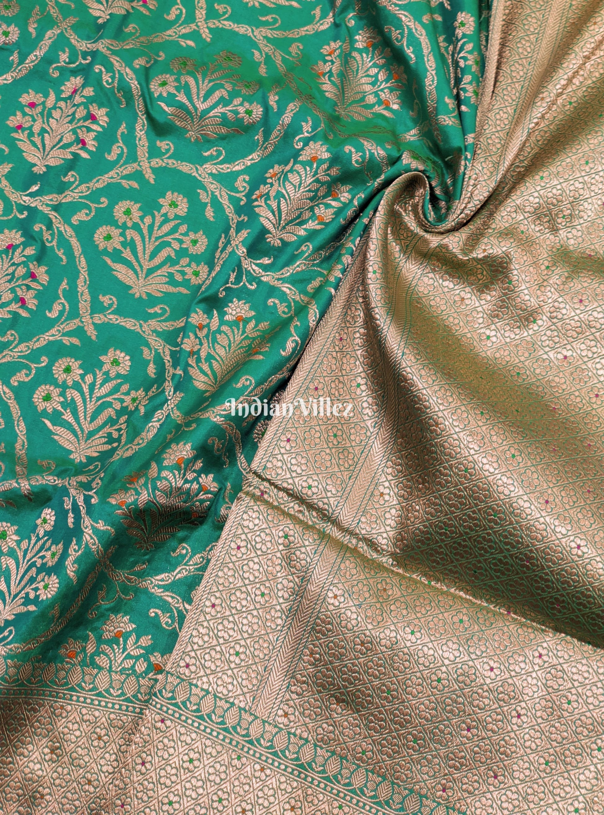 Aqua Green Designer Meenakari Banarasi Katan Silk Saree