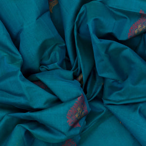 Light Blue Handloom Kora Silk Cotton Saree With Buttas & Black Pallu