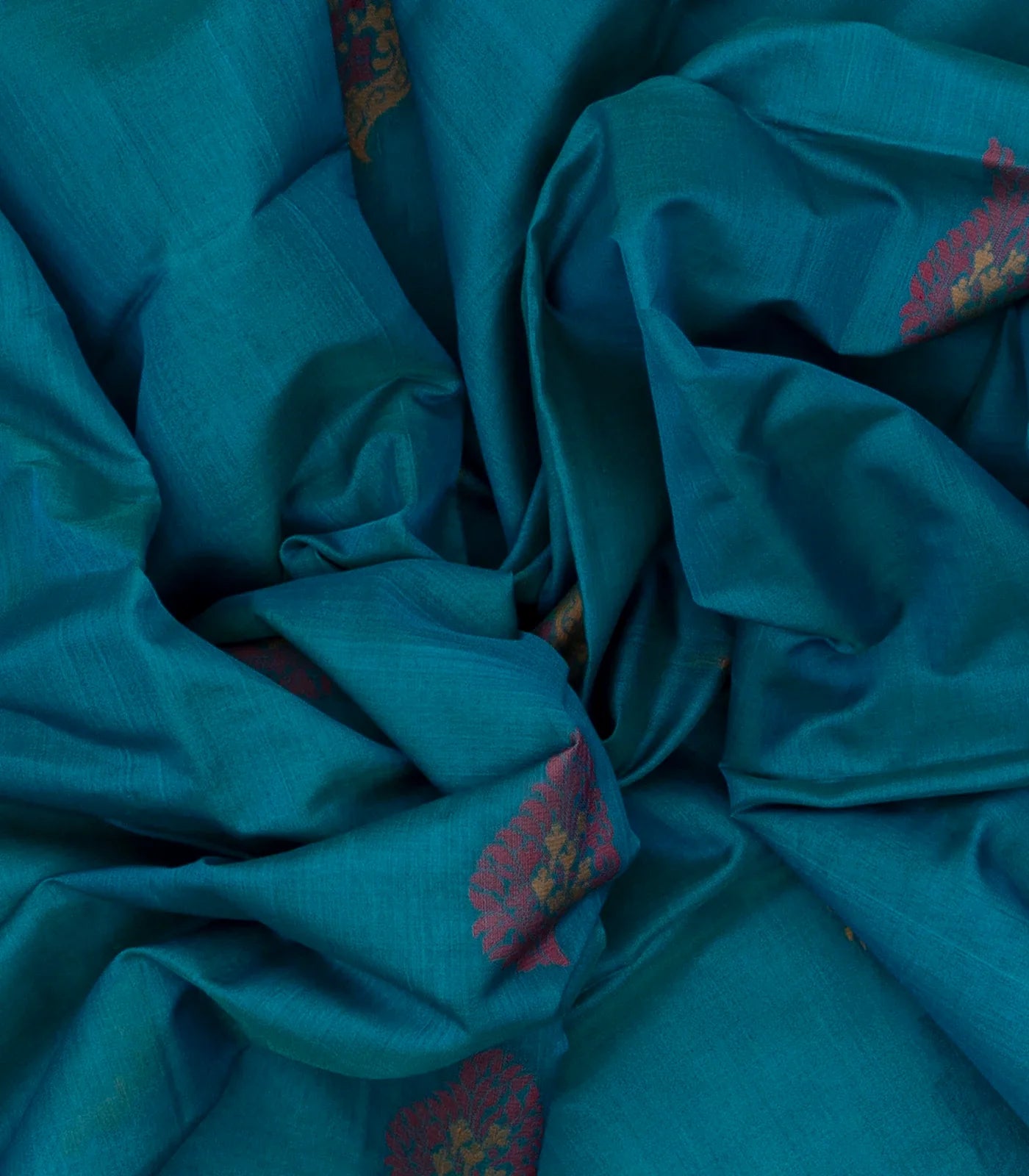 Light Blue Handloom Kora Silk Cotton Saree With Buttas & Black Pallu