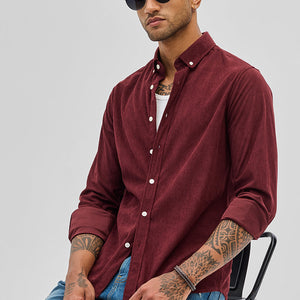 Maroon Slim Fit Corduroy Shirt