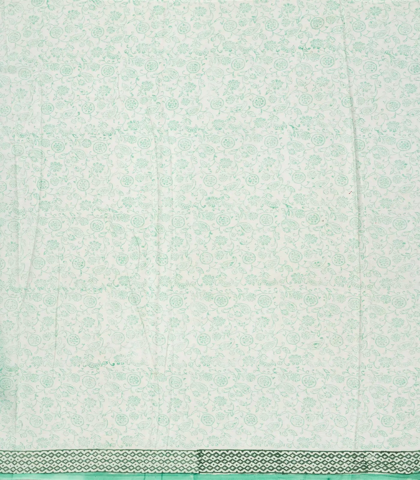 White Woven Jaipur Cotton Saree Printed With Green Stripes