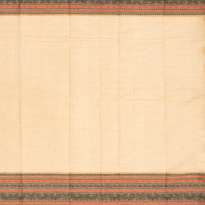 Taupe Handloom Kanchi Cotton Saree With Rudraksham Stripes