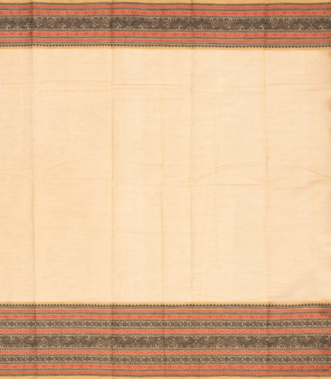 Taupe Handloom Kanchi Cotton Saree With Rudraksham Stripes