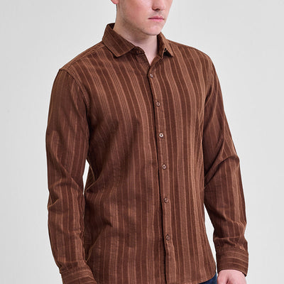 Brown Corduroy Slim Fit Shirt
