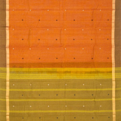 Orange Handloom Village Cotton Saree With Plus Buttas