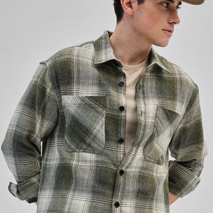 Green Double Pocket Flannel Overshirt