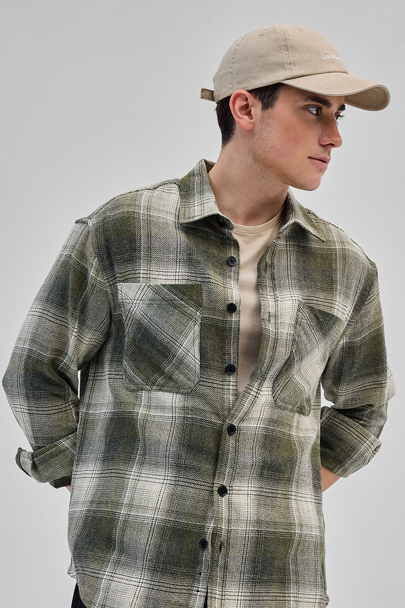 Green Double Pocket Flannel Overshirt
