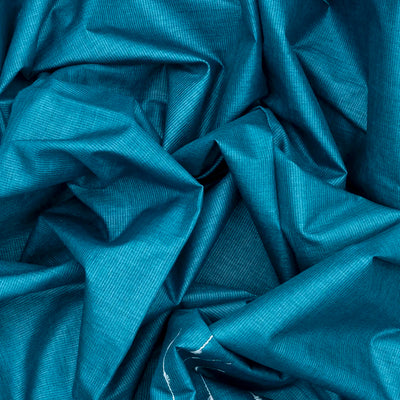 Steel Blue Woven Tussar Silk Saree With Chevron Stripes-Steel Blue