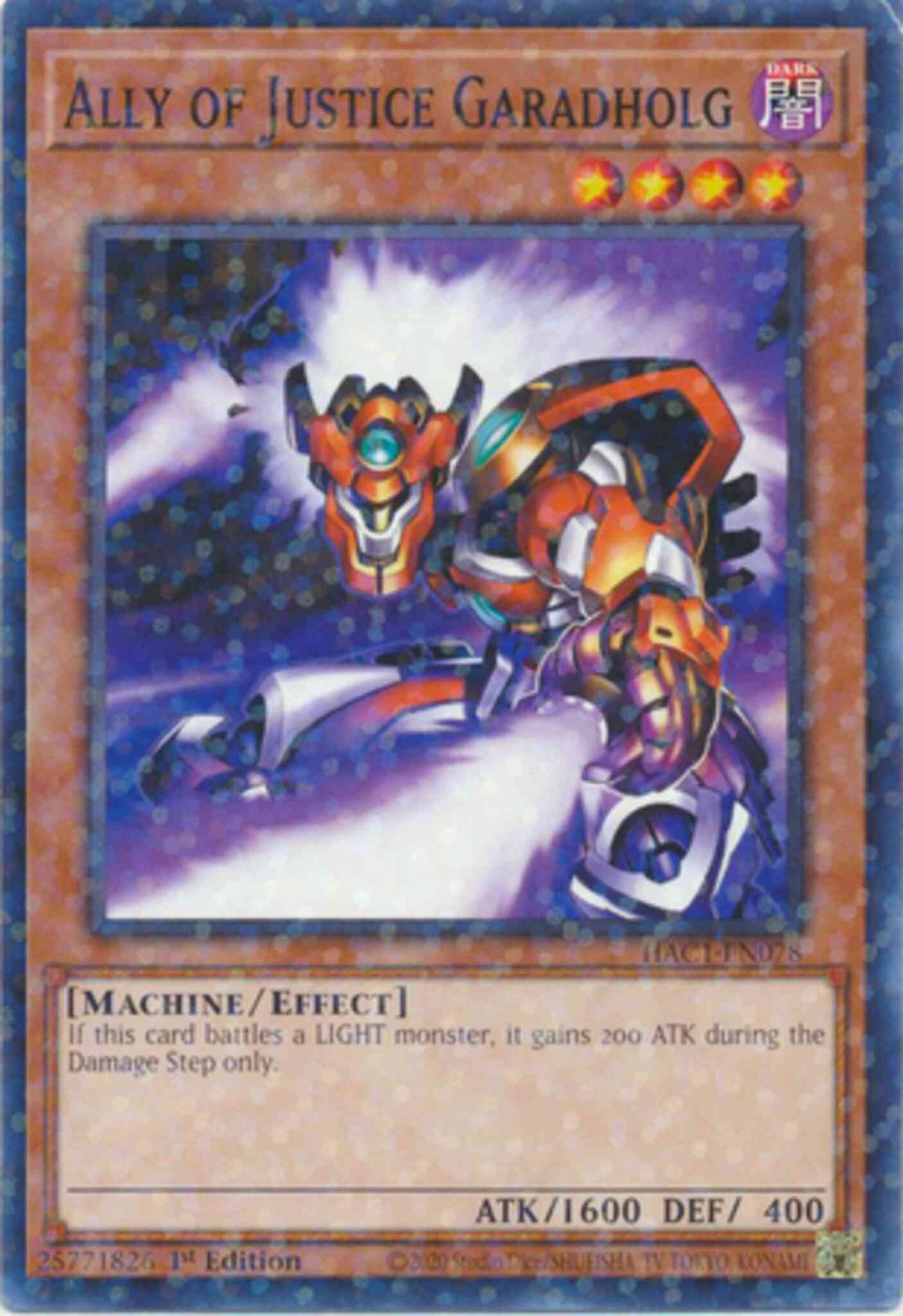 Ally of Justice Garadholg - HAC1-EN078 - Duel Terminal Normal Parallel Rare - 1st Edition