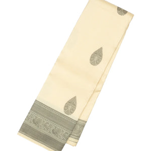 Off White Handloom Kanchipuram Silk Saree With Annam Buttas