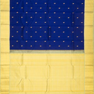 Dark Blue Handloom Kanchipuram Korvai Silk Saree With Floral Buttas