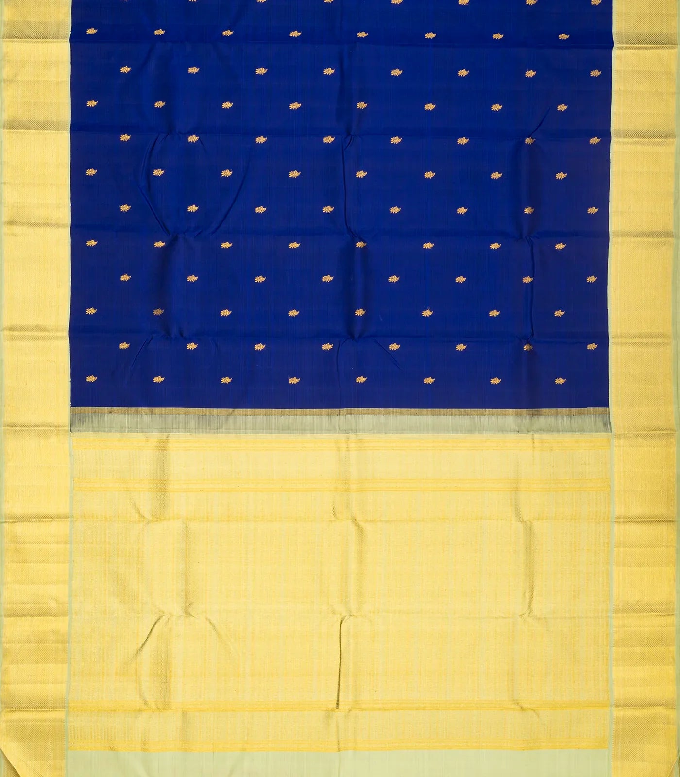 Dark Blue Handloom Kanchipuram Korvai Silk Saree With Floral Buttas