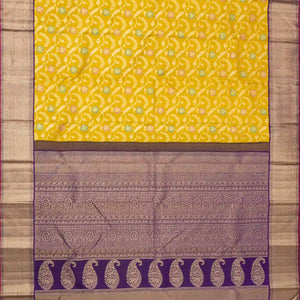 Mustard Handloom Kanchipuram Silk Saree With Meena Floral Motifs