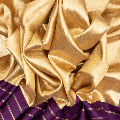 Cream Handloom Kanchipuram Korvai Silk Saree With Chevron Motifs