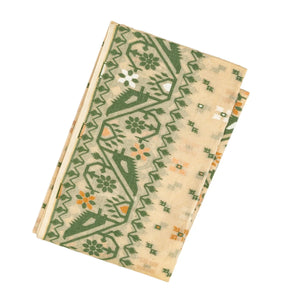 Cream Bengal Cotton Saree With Square & Floral Motifs