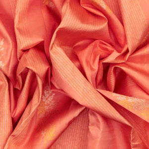 Peach Handloom Kanchipuram Silk Saree With Floral Motifs