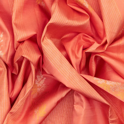 Peach Handloom Kanchipuram Silk Saree With Floral Motifs