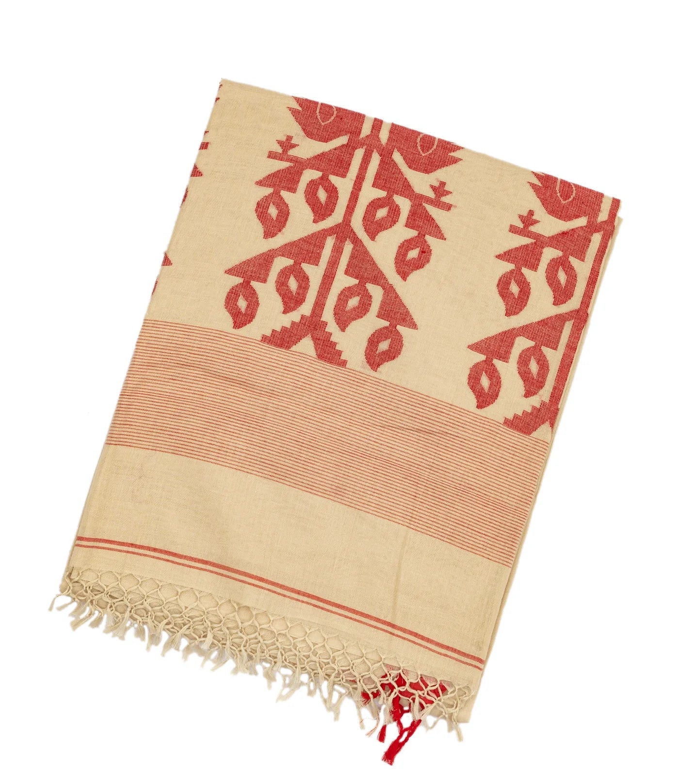 Taupe Handloom Bengal Cotton Saree With Coin Buttas