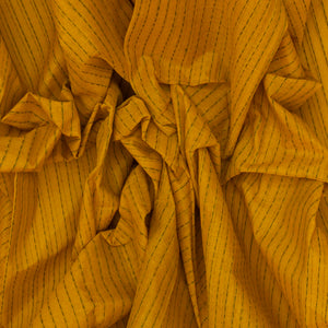 Mustard Bengal Cotton Saree With Dotted Stripes