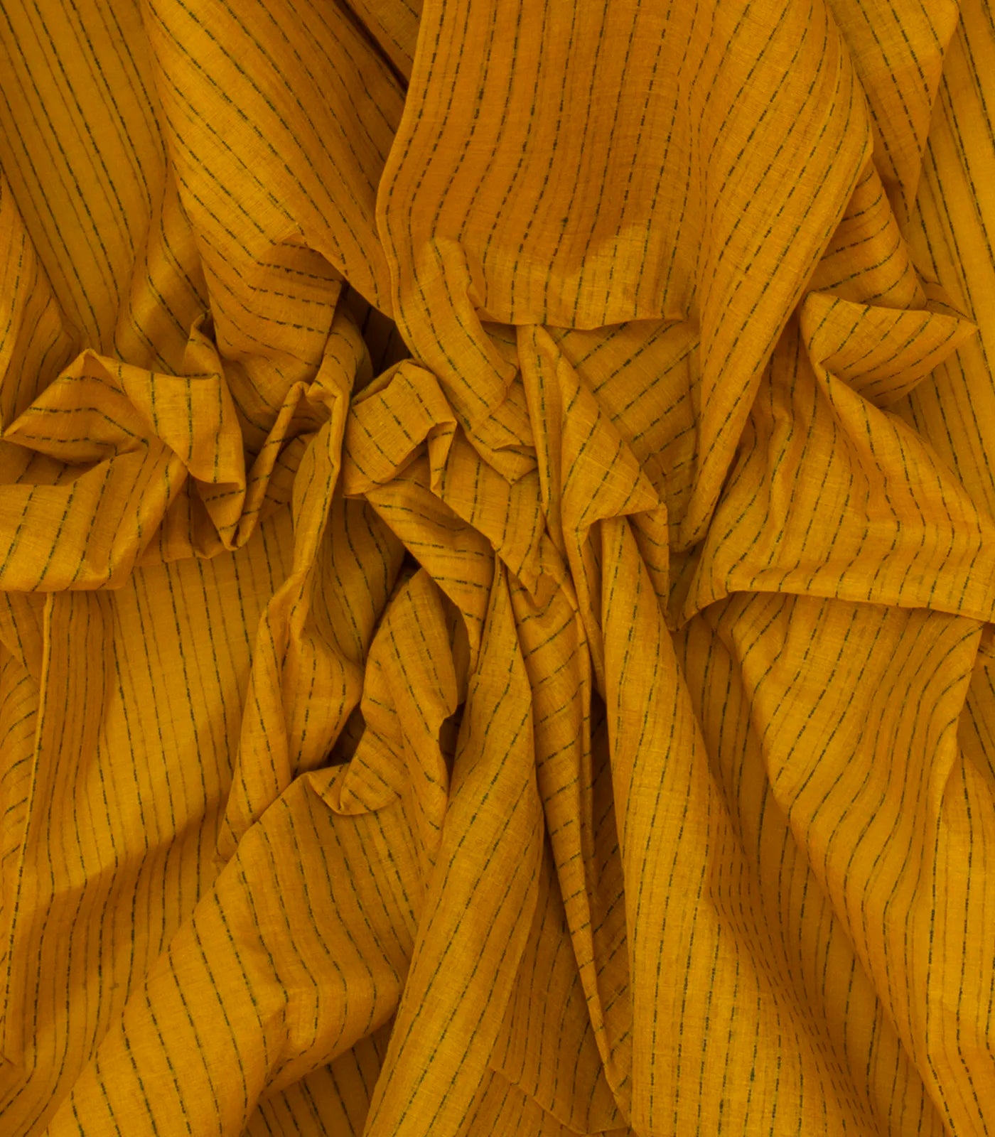 Mustard Bengal Cotton Saree With Dotted Stripes