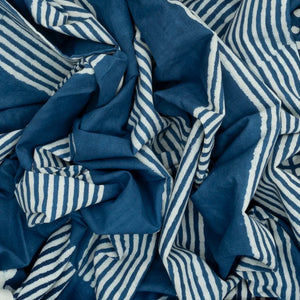 Indigo Woven Jaipur Cotton Saree Printed With White Stripes