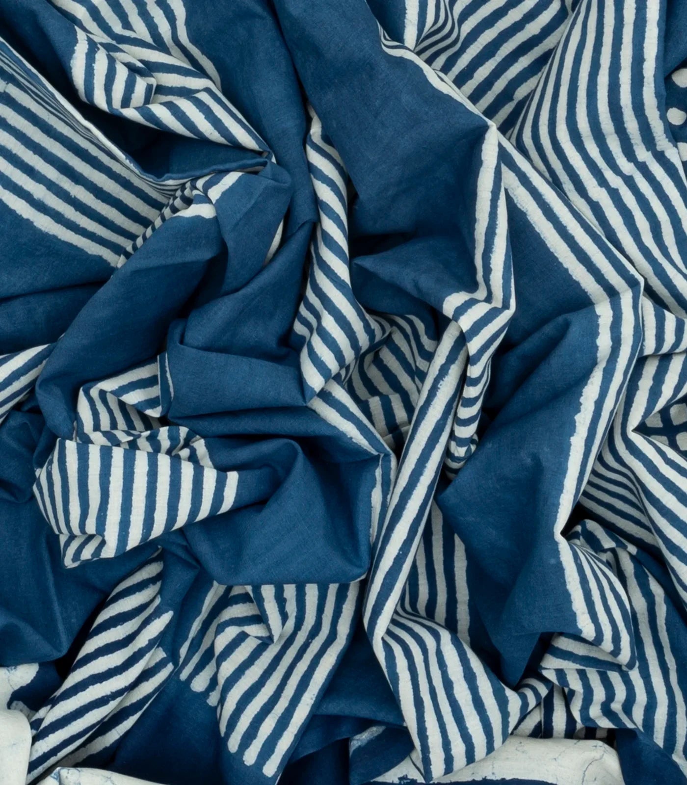 Indigo Woven Jaipur Cotton Saree Printed With White Stripes