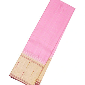 Bubblegum Pink Handloom Kanchipuram Korvai Silk Saree With Checks
