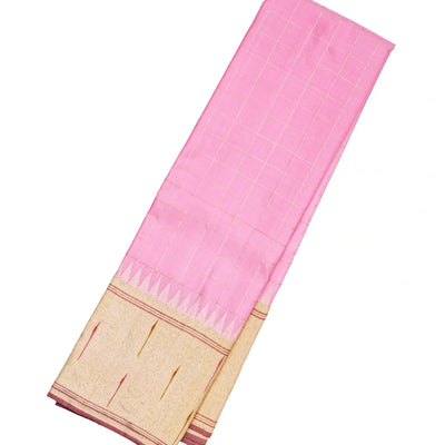 Bubblegum Pink Handloom Kanchipuram Korvai Silk Saree With Checks