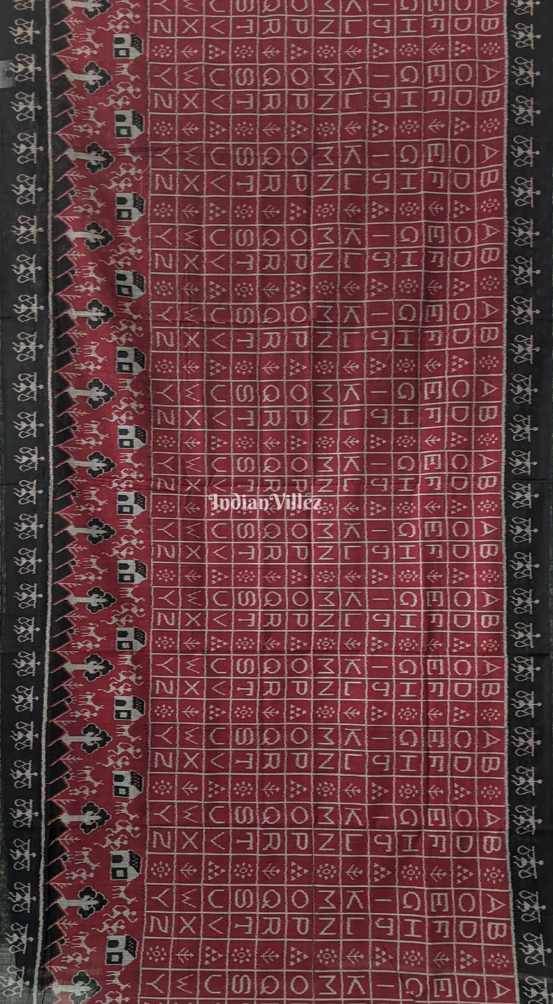 Maroon English Alphabet Odisha Ikat Contemporary Cotton Saree